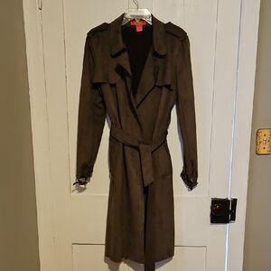 Women’s Faux Suede Brown Trench Coat with Belt